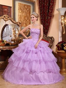 Strapless Lavender Quanceanera Dress with Beading and Ruffles