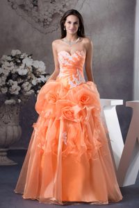 Orange Sweetheart Quinceanera Dress with Hand Made Flowers and Appliques