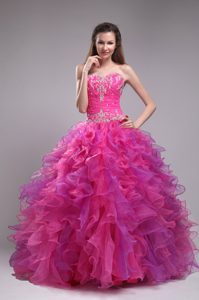 Sweetheart Fuchsia Quinceanera Dress with Embroidery and a Ruffled Bottom