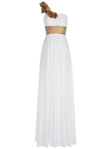 Chiffon One Shoulder Sleeveless Zipper Ruching Mother Of The Bride Dress in White