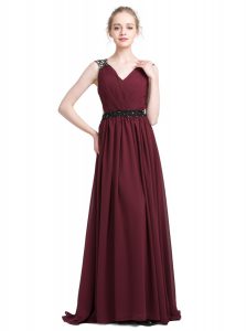 Burgundy Zipper Mother Of The Bride Dress Lace Sleeveless With Brush Train