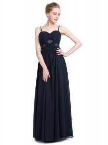Delicate Floor Length Black Prom Party Dress Chiffon Sleeveless Ruching