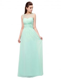 Sweet Turquoise Column/Sheath Chiffon Scoop Sleeveless Ruching Floor Length Zipper Mother Of The Bride Dress