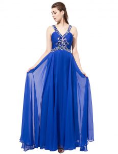 Top Selling Royal Blue Sleeveless Sweep Train Beading With Train Mother Of The Bride Dress