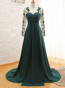 Adorable Sweetheart Long Sleeves Mother Of The Bride Dress With Train Lace Teal Satin