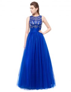 Scoop Beading Mother Of The Bride Dress Royal Blue Backless Sleeveless Floor Length