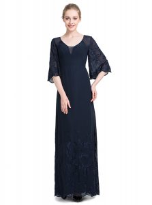 Floor Length Zipper Mother Of The Bride Dress Navy Blue for Prom and Party with Appliques