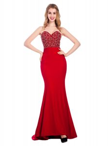 Dazzling Mermaid Sleeveless Sweep Train Zipper With Train Beading Mother Of The Bride Dress
