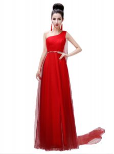 One Shoulder Sleeveless Side Zipper Floor Length Sashes ribbons and Belt Mother Of The Bride Dress