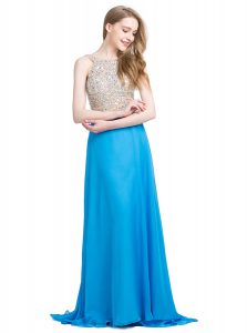 Eye-catching Blue Zipper Scoop Beading Mother Of The Bride Dress Chiffon Sleeveless Brush Train