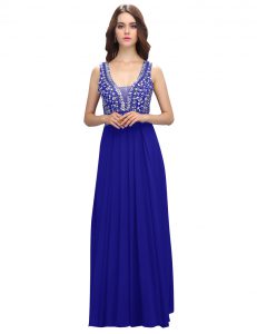 Sleeveless Floor Length Beading Zipper Mother Of The Bride Dress with Royal Blue