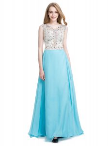 Dazzling Aqua Blue Mother Of The Bride Dress Prom and Party and For with Beading Scoop Sleeveless Zipper