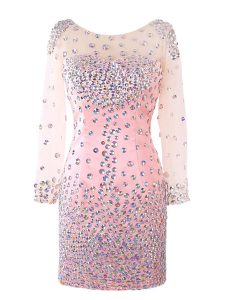 Elegant Pink Scoop Zipper Beading Mother Of The Bride Dress Long Sleeves