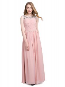 Modern Scoop Sleeveless Zipper Prom Evening Gown Pink Chiffon