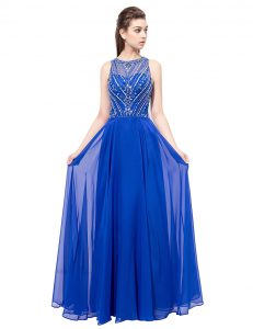 Low Price Scoop Sleeveless Chiffon Floor Length Zipper Mother Of The Bride Dress in Royal Blue with Beading