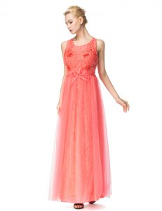 Most Popular Scoop Sleeveless Organza and Tulle Prom Evening Gown Beading and Bowknot Zipper