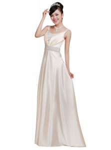 V-neck Sleeveless Zipper Mother Of The Bride Dress White Elastic Woven Satin