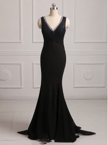 Discount Mermaid Black Backless Mother Of The Bride Dress Beading Sleeveless With Brush Train