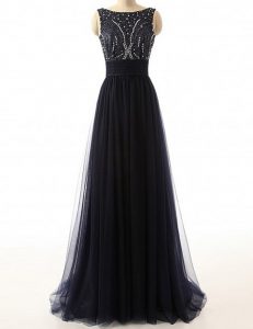 Hot Selling Black A-line Tulle Bateau Sleeveless Beading With Train Backless Mother Of The Bride Dress Sweep Train