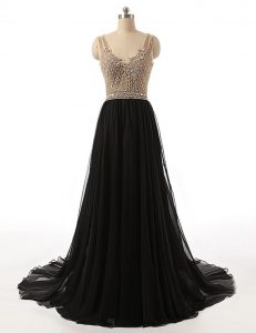 Perfect Sleeveless Tulle With Brush Train Side Zipper Mother Of The Bride Dress in Black with Beading