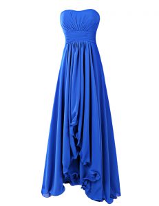 Sleeveless Chiffon Floor Length Zipper Prom Dresses in Royal Blue with Ruffles
