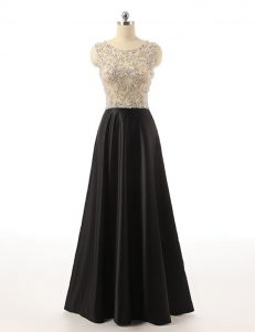 Black Side Zipper Scoop Beading Prom Dress Satin Sleeveless