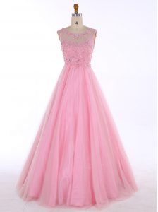 Artistic Scoop Sleeveless Backless Floor Length Beading and Appliques Homecoming Dress