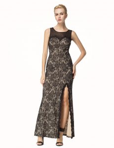Glittering Black Column/Sheath Lace Scoop Sleeveless Lace Ankle Length Zipper Mother Of The Bride Dress