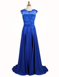Scoop Royal Blue Sleeveless Brush Train Appliques Mother Of The Bride Dress