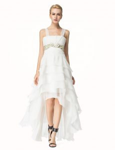 Organza Straps Sleeveless Lace Up Beading Mother Of The Bride Dress in White