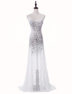 White Column/Sheath Scoop Sleeveless Tulle With Train Sweep Train Zipper Beading Mother Of The Bride Dress