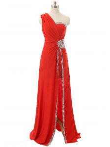 Sumptuous Red Homecoming Dress Prom and Party and For with Beading and Ruching One Shoulder Sleeveless Zipper