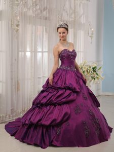 Eggplant Purple Quinceanera Gown Dress by Taffeta with Appliques