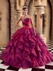 Red and Purple Strapless Quinceanera Dress with Ruches and Ruffles for 2014