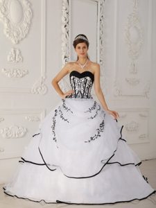 White and Black Sweetheart Quinceanera Dress by Satin and Organza