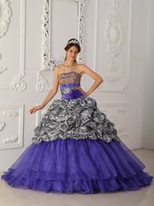 Purple Quince Dress by Zebra Print Fabric and Organza with Chapel Train