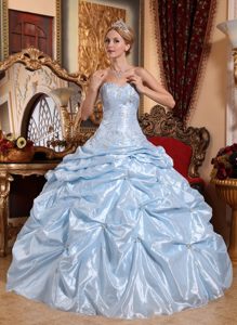 Baby Blue Quinceanera Gown by Taffeta with Embroidery and Beading