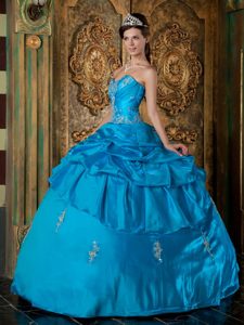 Teal Sweetheart Taffeta Quinceanera Dress with Appliques for New Zeeland