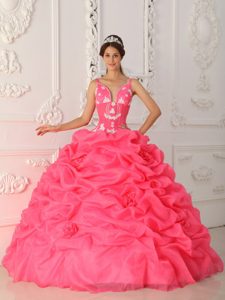 Watermelon Quinceanera Dress with Shoulder Straps and Appliques for UK