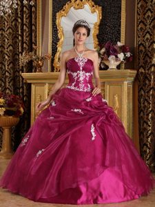 Strapless Quinceanera Dress by Organza and Satin with Appliques for 2013