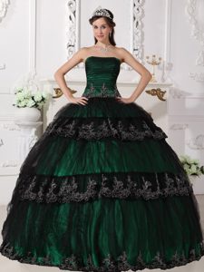 Dark Green and Black Quinceanera Dress by Taffeta and Tulle with Discount