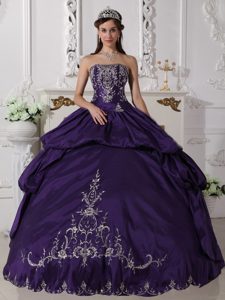 Deep Purple Quinceanera Dress with Embroidery and Pick Ups for 2013