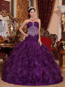 Purple Sweetheart Quince Dresses by Organza with Beading and Appliques