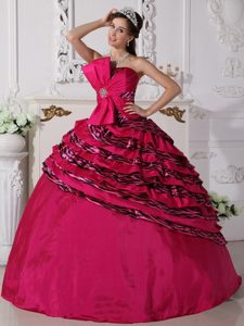 Fuchsia Strapless Quinceanera Dress with Big Bow and Zebra Layers