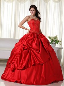 2013 Red Sweetheart Quinceanera Dress with Embroidery and Pick Ups