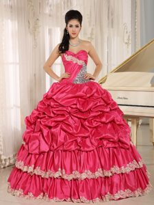 Hot Pink Sweet Sixteen Quinceanera Dresses with Appliques and Pick-ups