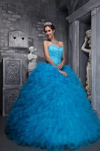 Aqua Blue Quinceanera Dress with Sweetheart Neckline and Ruffles