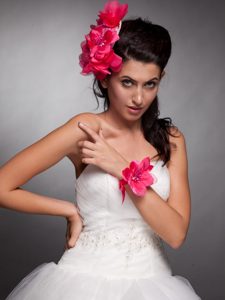 Coral Red Taffeta Hand Made Flowers Headpieces and Wedding Wrist Corsage