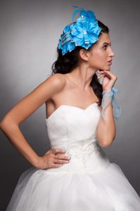 Blue Taffeta Beaded Hand Made Flowers Headpieces