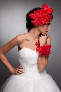 Red Taffeta Hand Made Flowers Headpieces and Wrist Corsage